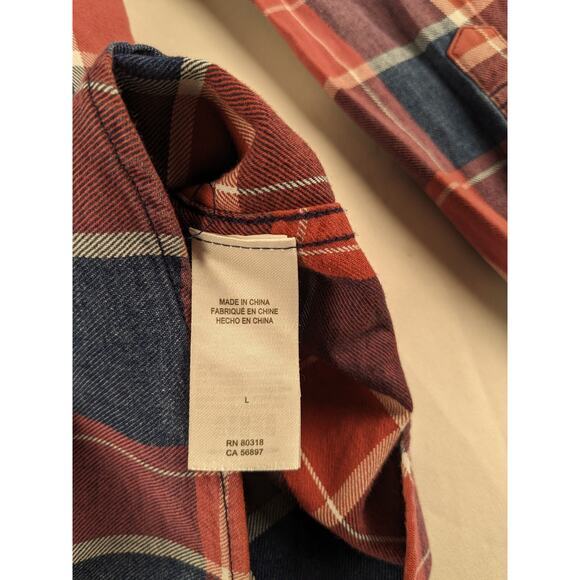 Lucky Brand Flannel Pearl Snap Plaid Long Sleeve Button Up Shirt Mens Large - Picture 5 of 8